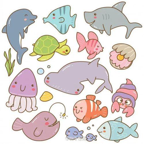 海洋动物简笔画图片大全彩色可爱