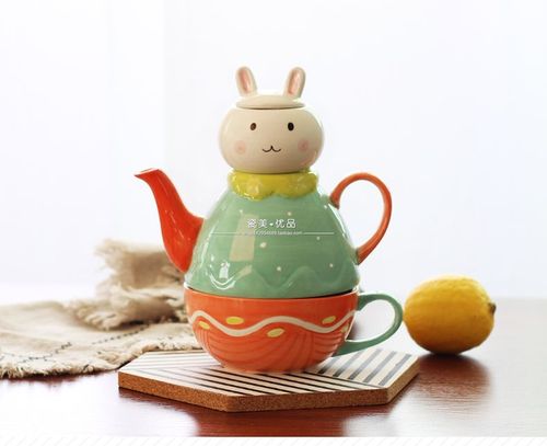 景德镇创意家用可爱卡通动物手绘釉下彩陶瓷茶具茶壶茶杯礼品套装