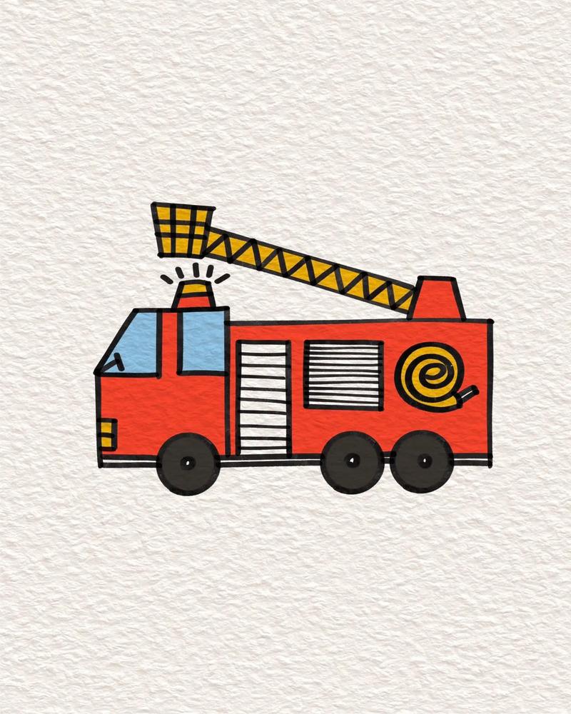 消防主题绘画之消防车简笔画#创作灵感 #简笔画 #一起学画画 - 抖音