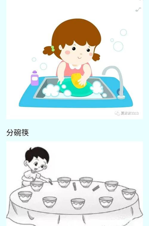 孩子洗碗图片简笔画 图文