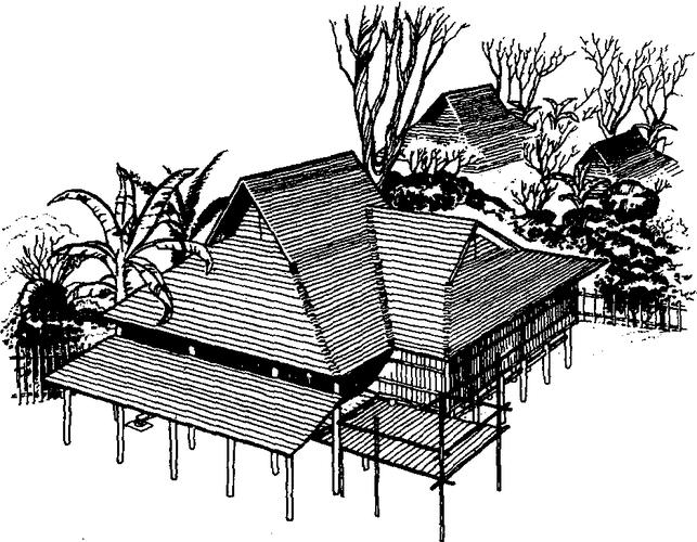 傣族干栏式建筑简笔画