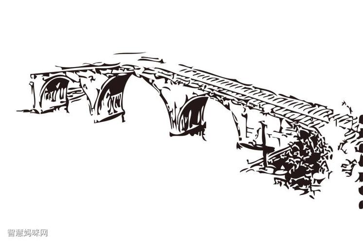 石拱桥简笔画完整图片