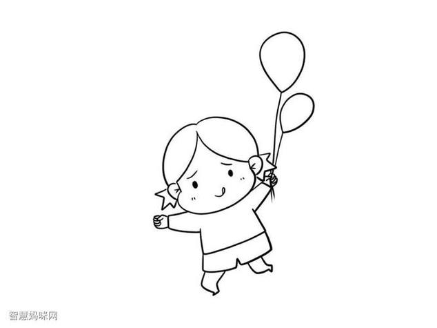 小女孩拿着很多气球的简笔画(走着的小女孩简笔画拿气球) -【爱个性】