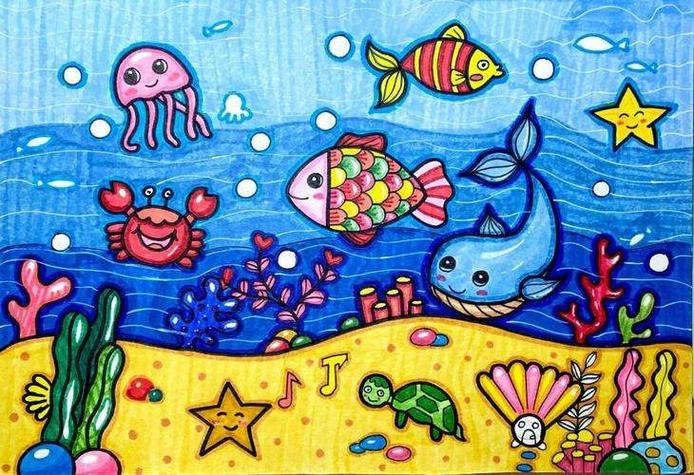 海洋生物简笔画彩色的