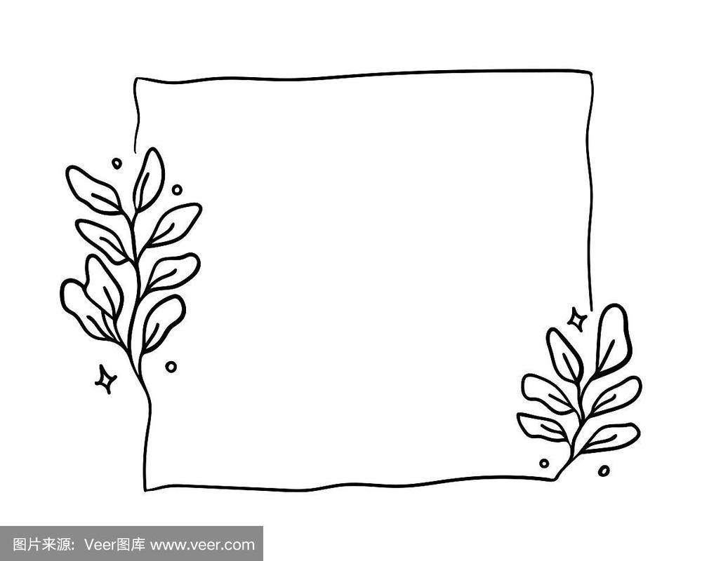 植物手绘卡.vector花卉邀请框.装饰树叶元素边框插图.