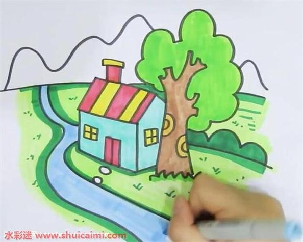 风景简笔画山间的小屋8幅房子和树简笔画图片家乡的风景简笔画有关