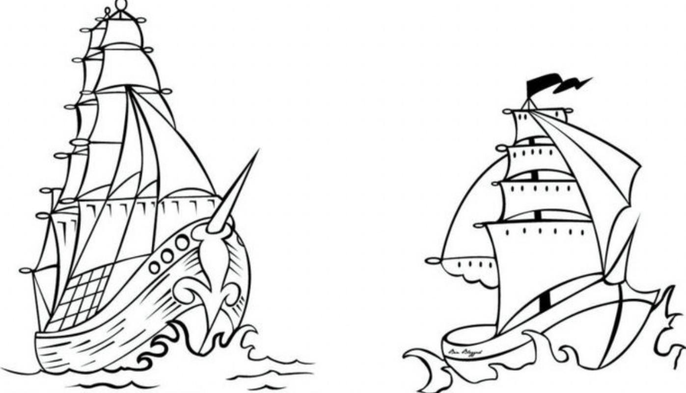 帆船简笔画/儿童画 各种帆船结构,不同造型的船形,颜色自行搭配