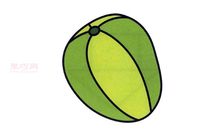 还有彩色涂色图片,小朋友们跟着这个水果简笔画教程一步一步画绿香瓜