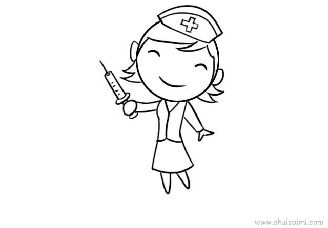 护士打针儿童画怎么画 护士打针简笔画图片