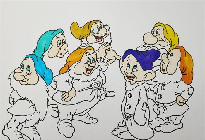 白雪公主和7个小矮人的场景简笔画