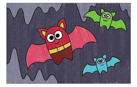 飞翔的蝙蝠简笔画涂色步骤图示