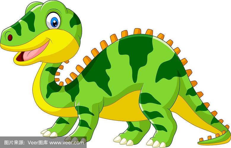 可爱的绿色恐龙卡通在白色的背景