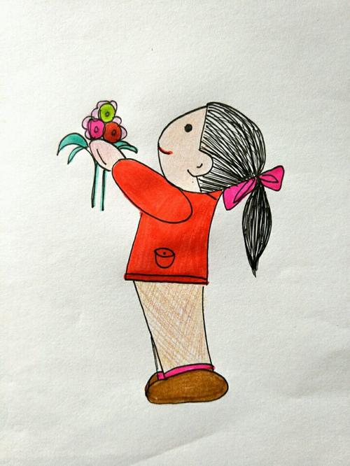 简单的人物简笔画图片,送花的小姑娘