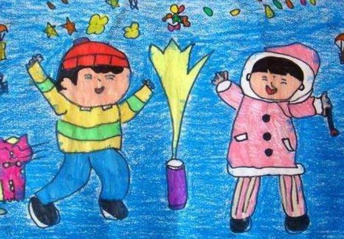 过年放烟花的儿童画怎么画春节小朋友放烟花的画