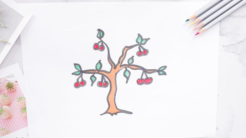 怎么画樱桃树
