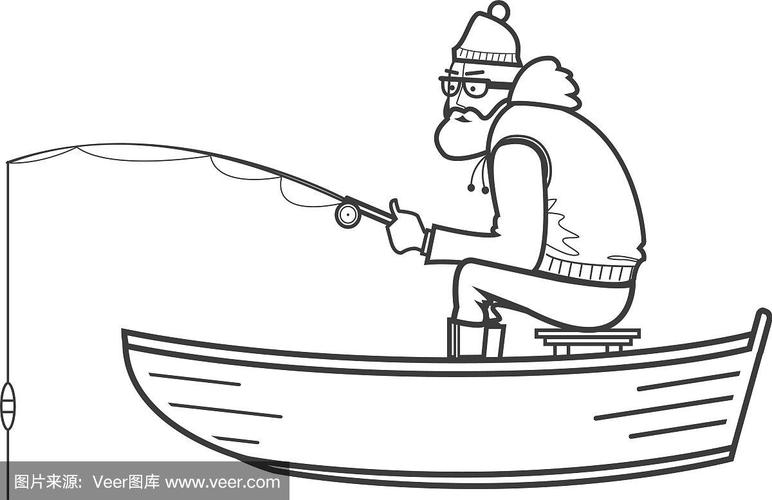 渔夫在小船上的剪影