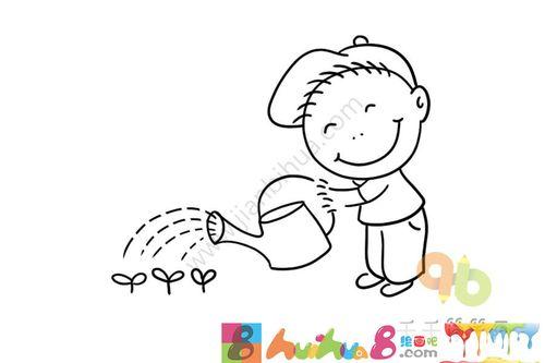 小树浇水的男孩关于小男孩浇花的简笔画简笔画怎么画给小树浇水的男孩