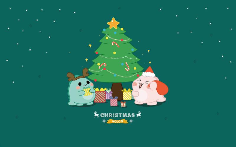 koloo,小恐龙,萌,可爱,圣诞节,圣诞树,礼物,merrychristmas空洛洛壁纸