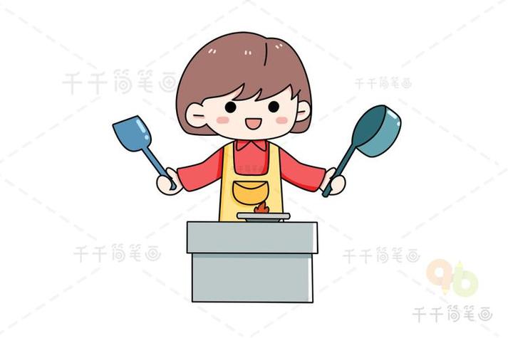 做菜的简笔画厨房做饭的人简笔画宅在家做饭简笔画怎么画做饭的小人简