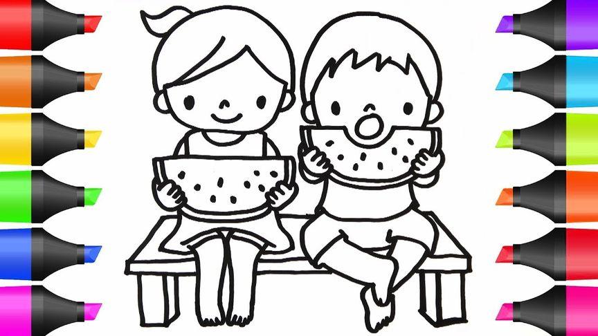 儿童简笔画:可爱宝宝吃西瓜
