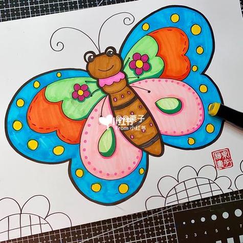 大班-蝴蝶创意儿童画|翩翩起舞的蝴蝶03花蝴蝶 马克笔画 儿童画水彩笔
