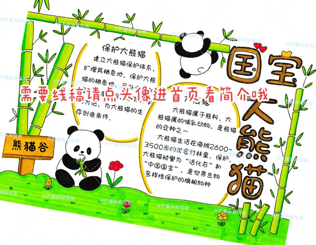 国宝大熊猫国际熊猫日手抄报-80/有线稿 - 抖音