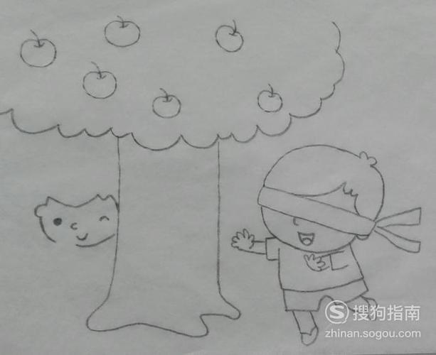 儿童躲猫猫的简笔画