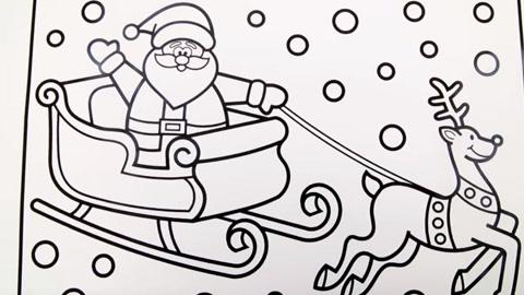 送礼物的圣诞老人马车涂色画 简笔画 儿童益智绘画