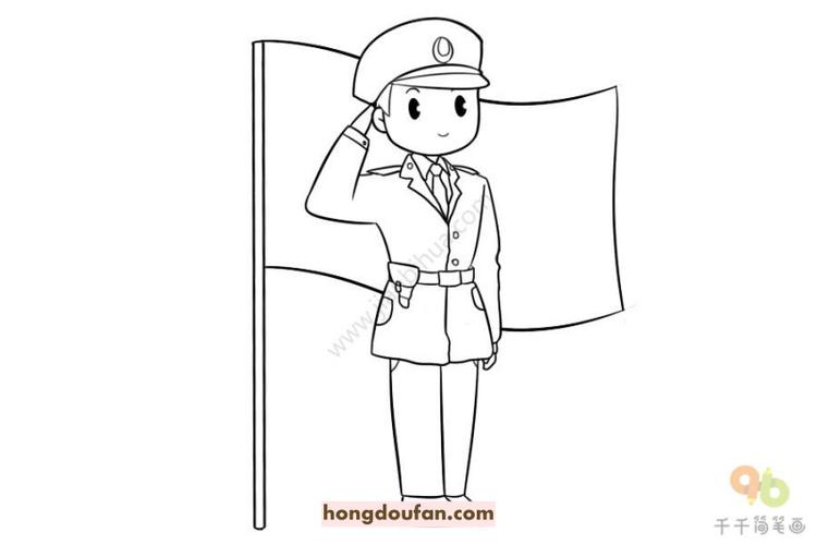 14张向国旗敬礼的军人叔叔卡通简笔画大全