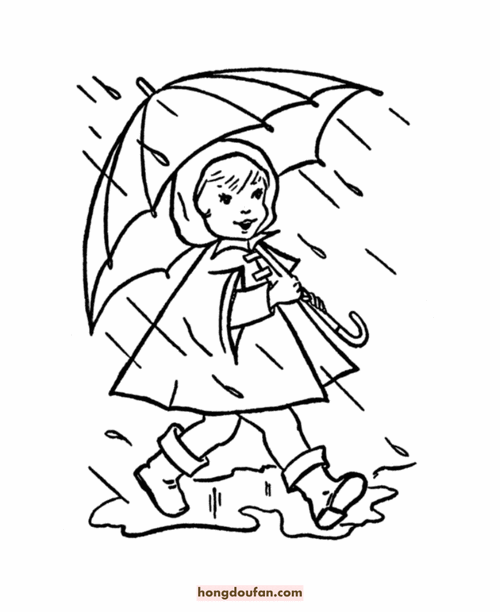小男孩打伞下雨的图片简笔画
