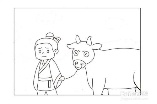 牛郎与老牛相依为命的图片简笔画