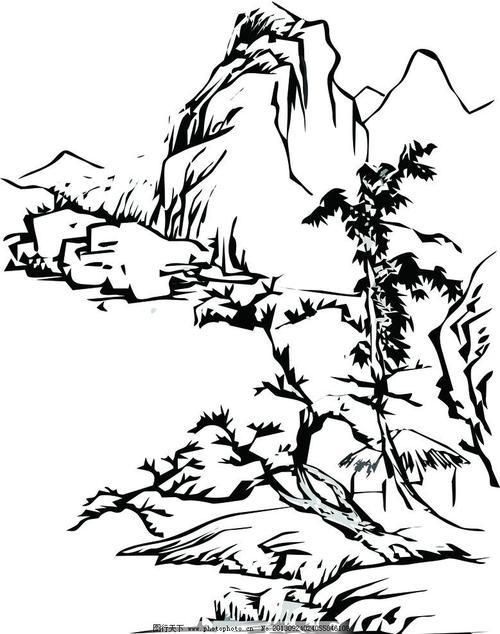 简笔画山水风景古代