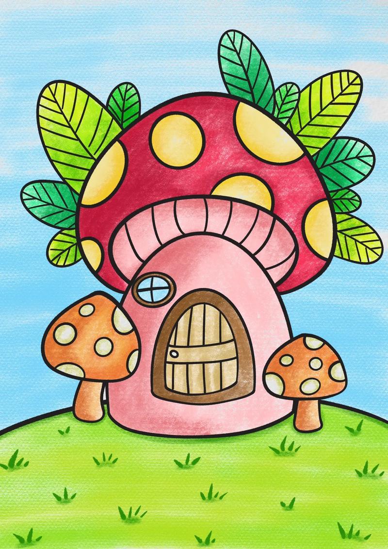 孩子放假在家安排个小朋友都喜欢的蘑菇小房子简笔画 - 抖音