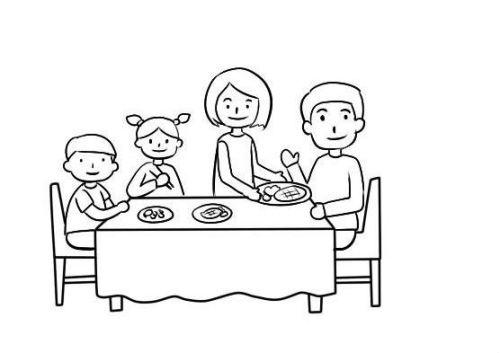一家人吃团圆饭简笔画怎么画一家人四口吃饭简笔画图解