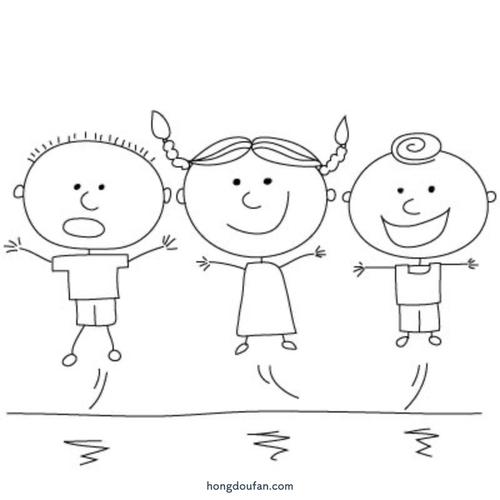 三个好朋友一起跳起来跳绳运动会卡通铅笔人手绘简笔画大全