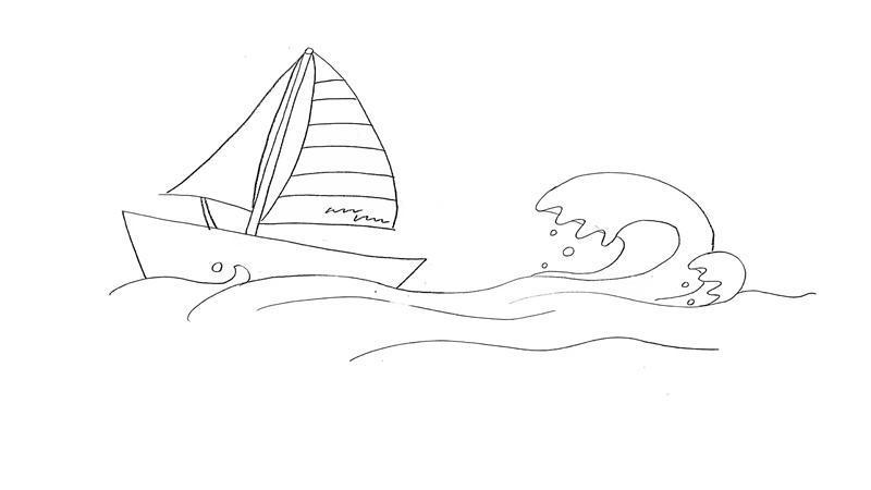 海浪下的小船简笔画