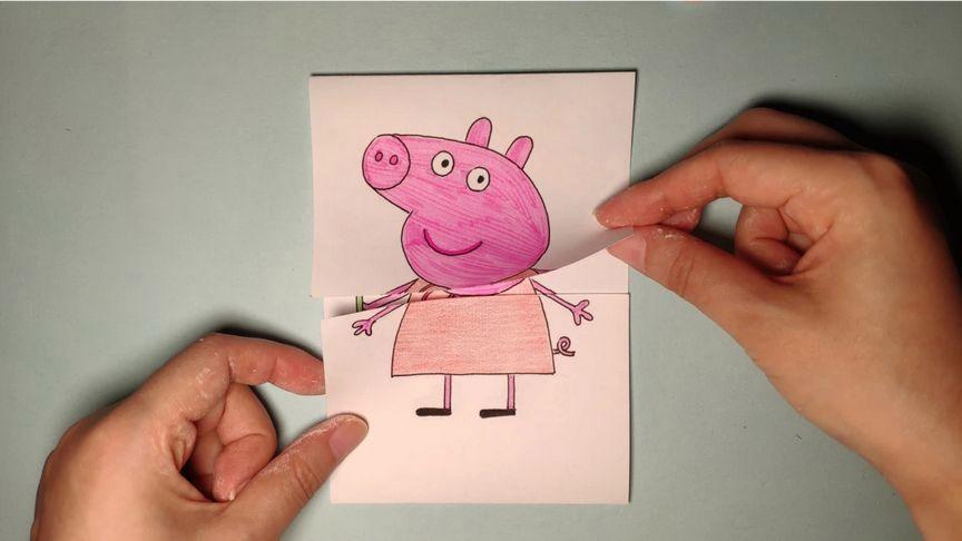 趣味简笔画:如何用一张纸手绘小猪佩奇一秒换公主服装翻开好漂亮