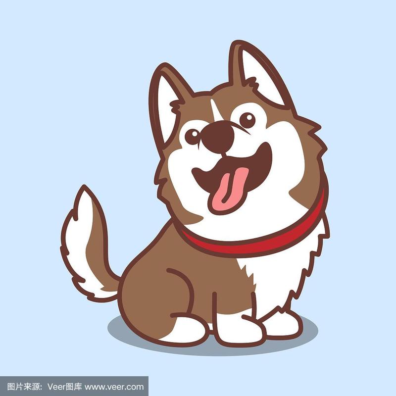 可爱的棕色西伯利亚哈士奇狗坐卡通图标,矢量插图