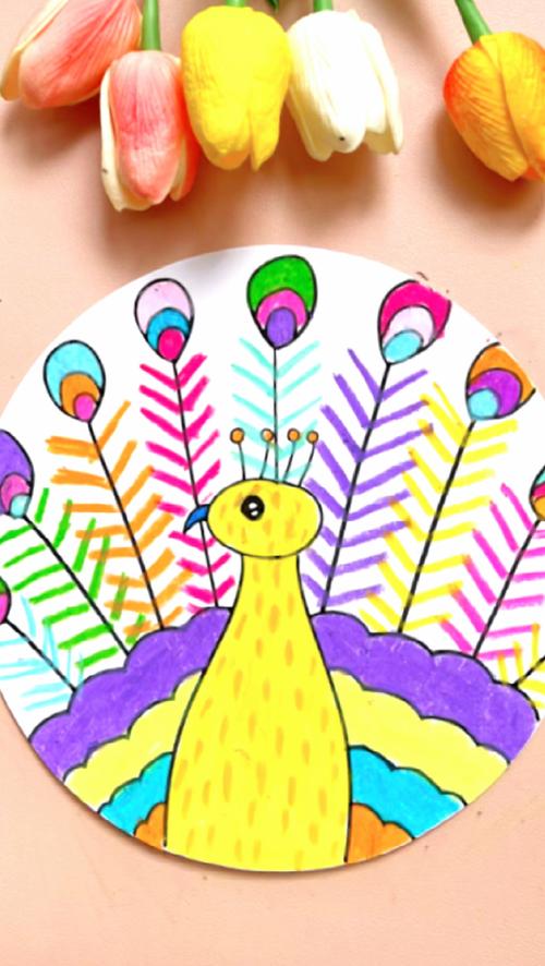 原来油画棒也可以画这么好看的孔雀,赶紧来学吧#创意儿童画  #简笔画