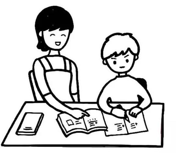 家长与孩子读书简笔画