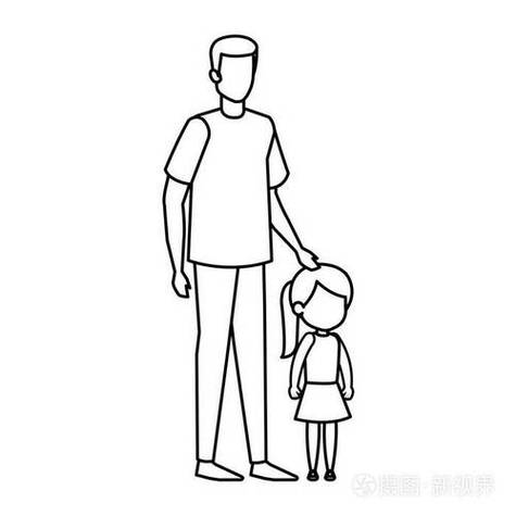父女角矢量插图设计爸爸牵着女儿的简笔画,画爸爸和女儿的简笔画父女