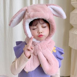 甜美可爱兔耳朵帽儿童围巾一体帽女童冬季户外保暖护耳帽子雷锋帽