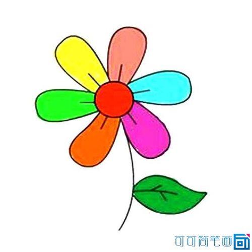 小花朵简笔画简单简笔画彩色作品-快乐的花儿花朵菊花简笔画雏菊简笔