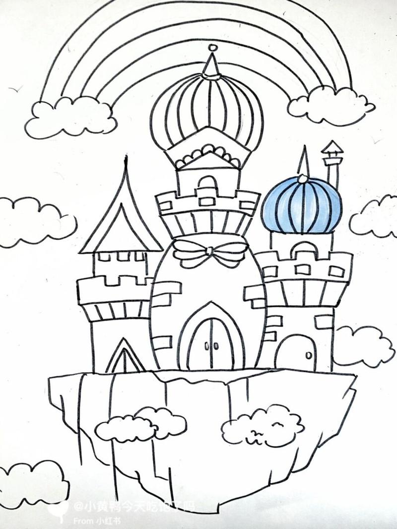 空中城堡 #卡通画# #马克笔# #儿童画# #空中花园儿童画# #城堡儿童画