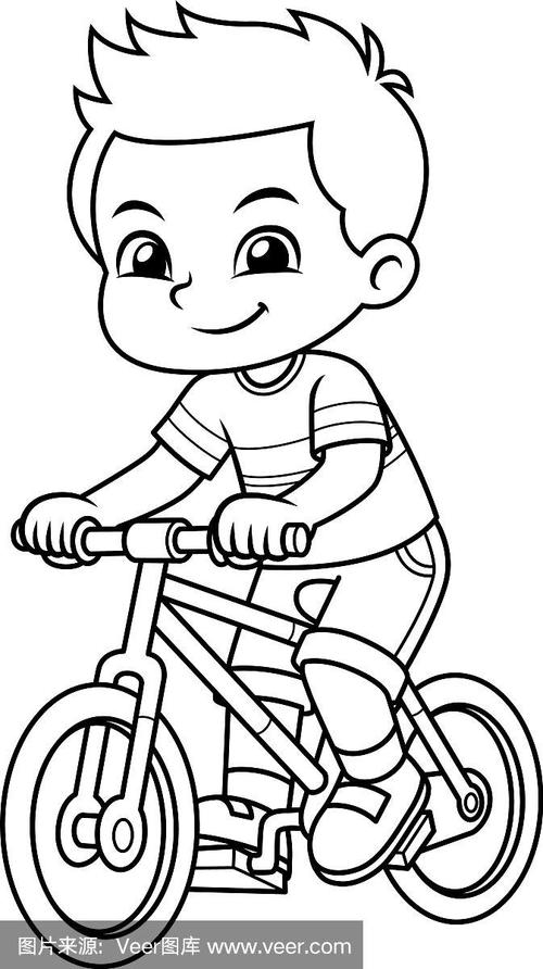 男孩骑着新的红色自行车