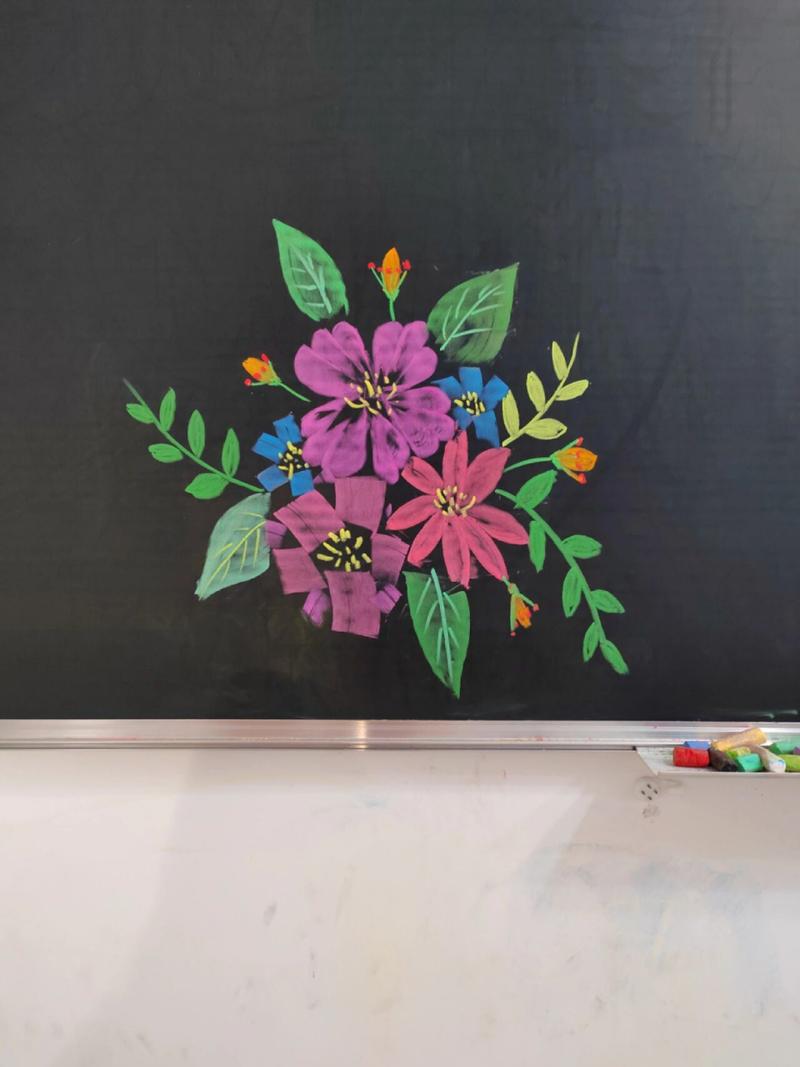 粉笔画|黑板报边框 超艳丽的黑板报花卉边框,喜欢这种感觉的美
