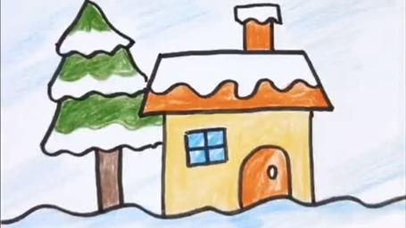 下雪了,一起画冬天的房子儿童简笔画!