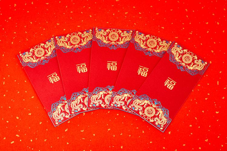 红底纹理纸红包烫金花纹福字新春春节新年