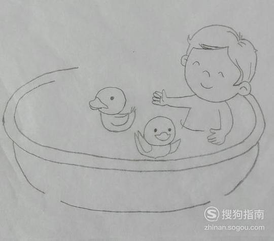 小朋友在浴缸洗澡简笔画