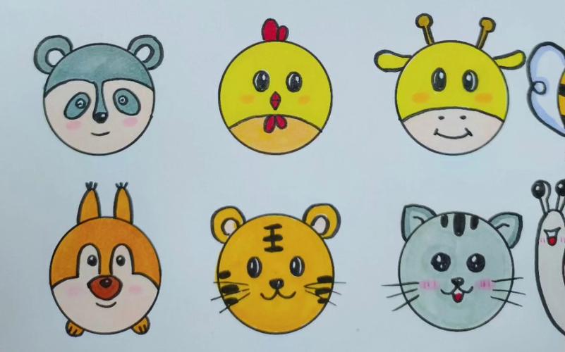 圆形创意画,24个圆画小动物